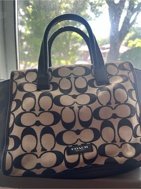 Coach Khaki and Black Signature Satchel